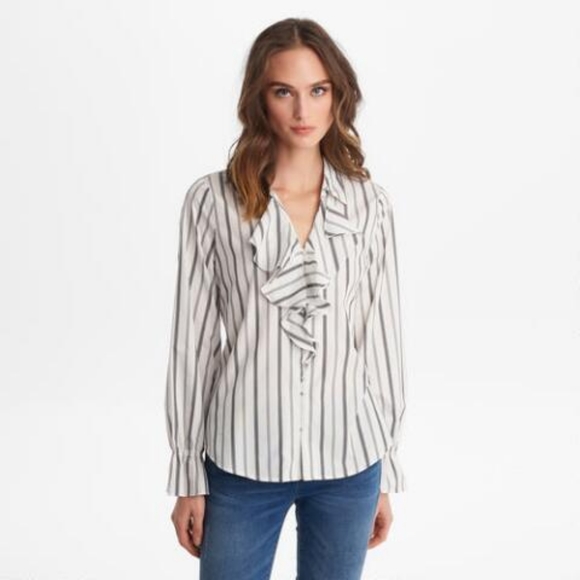 Karl Lagerfeld Striped Ruffle Front Blouse XL - Picture 2 of 8